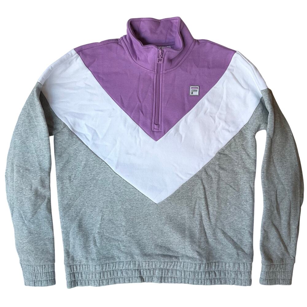FILA Women’s Long Sleeve Half Zip Fleece Sweatshirt size M, Purple & Gray